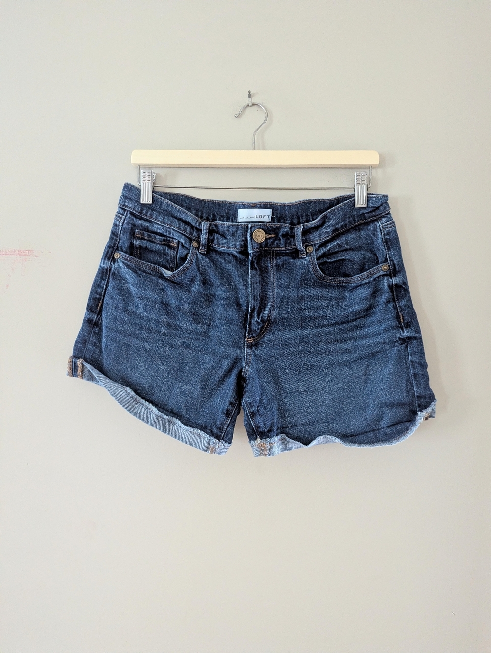 LOFT Cutoff Frayed Denim High Rise Shorts Medium Blue Wash Size 29 527339